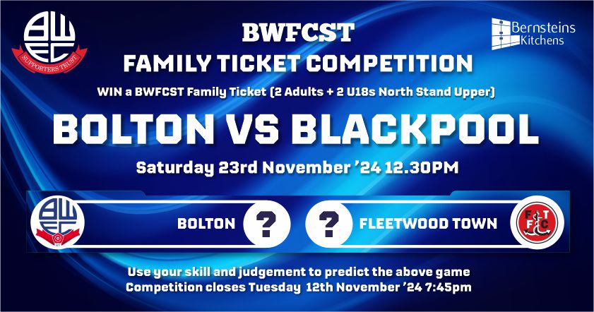 BWFCST Family Ticket Competition Win Blackpool Tickets