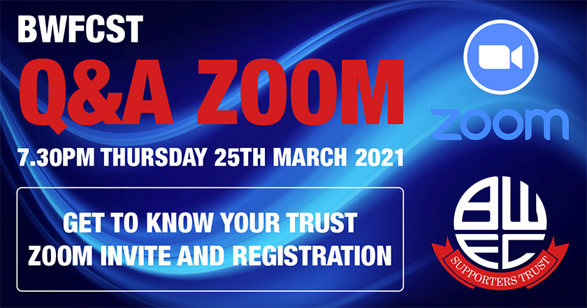 Join our Zoom Q&A and get to know your Supporters’ Trust – Thursday 25th March