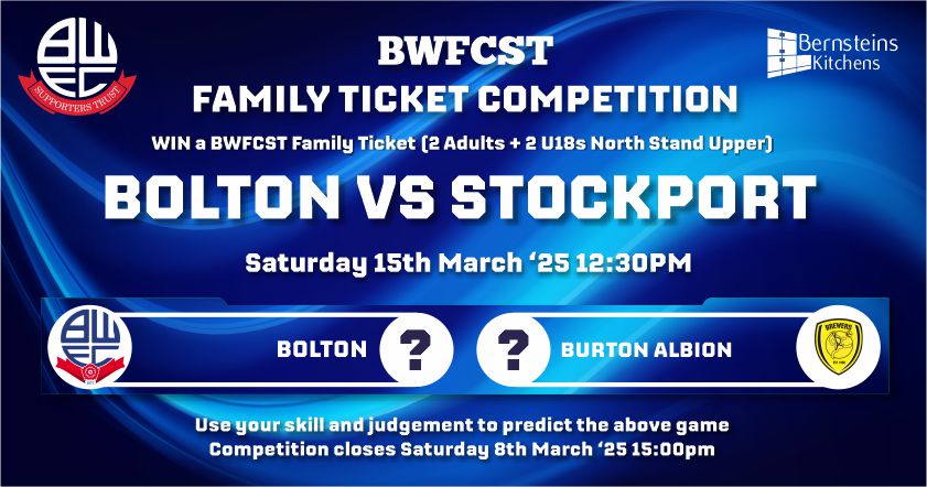 BWFCST Family Ticket Competition Win Stockport County Tickets